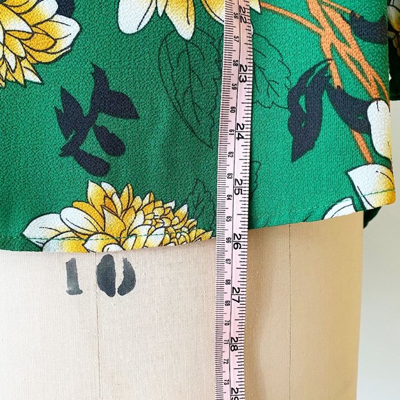 emerald green and yellow flower blouse - Picture 8 of 15